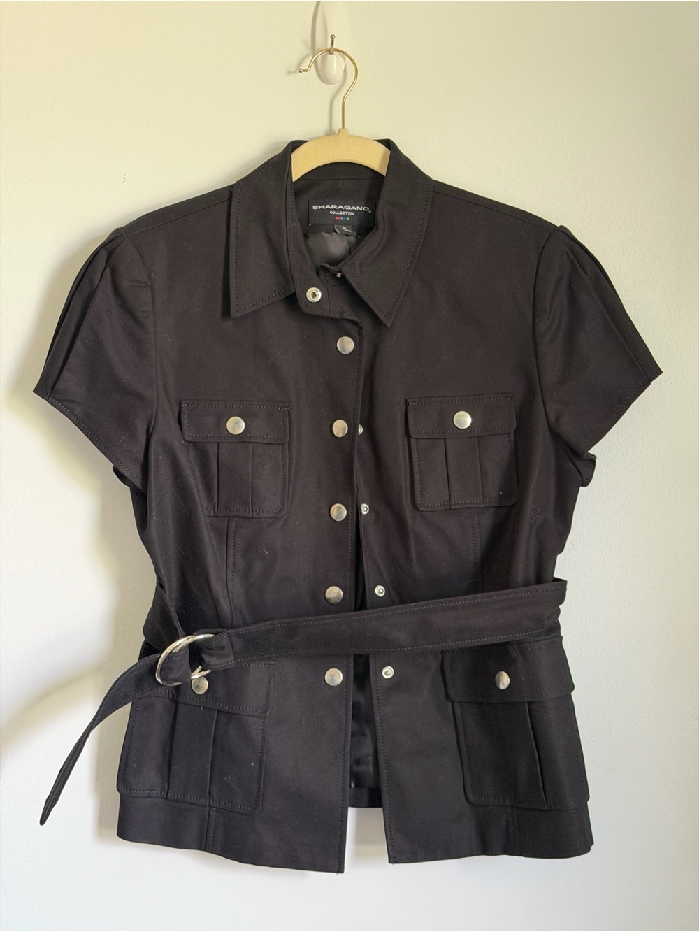 Sharagano Black Short-Sleeve Utility Jacket with Belt
